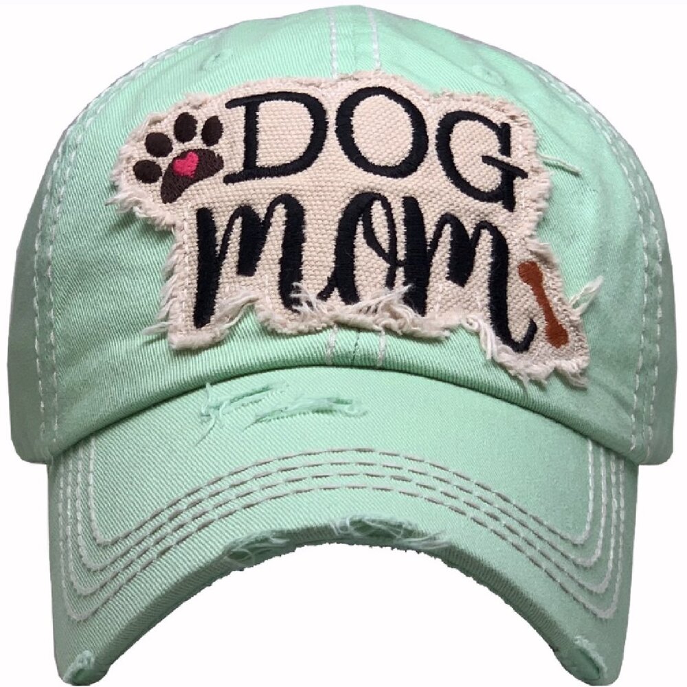 Dog Mom Distressed Aqua Green Cap Hat NEW Fast Ship